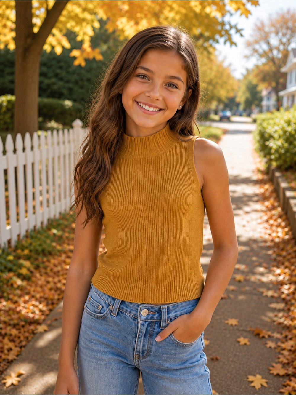 Ambiance Ribbed Mock Neck Tank - Mustard